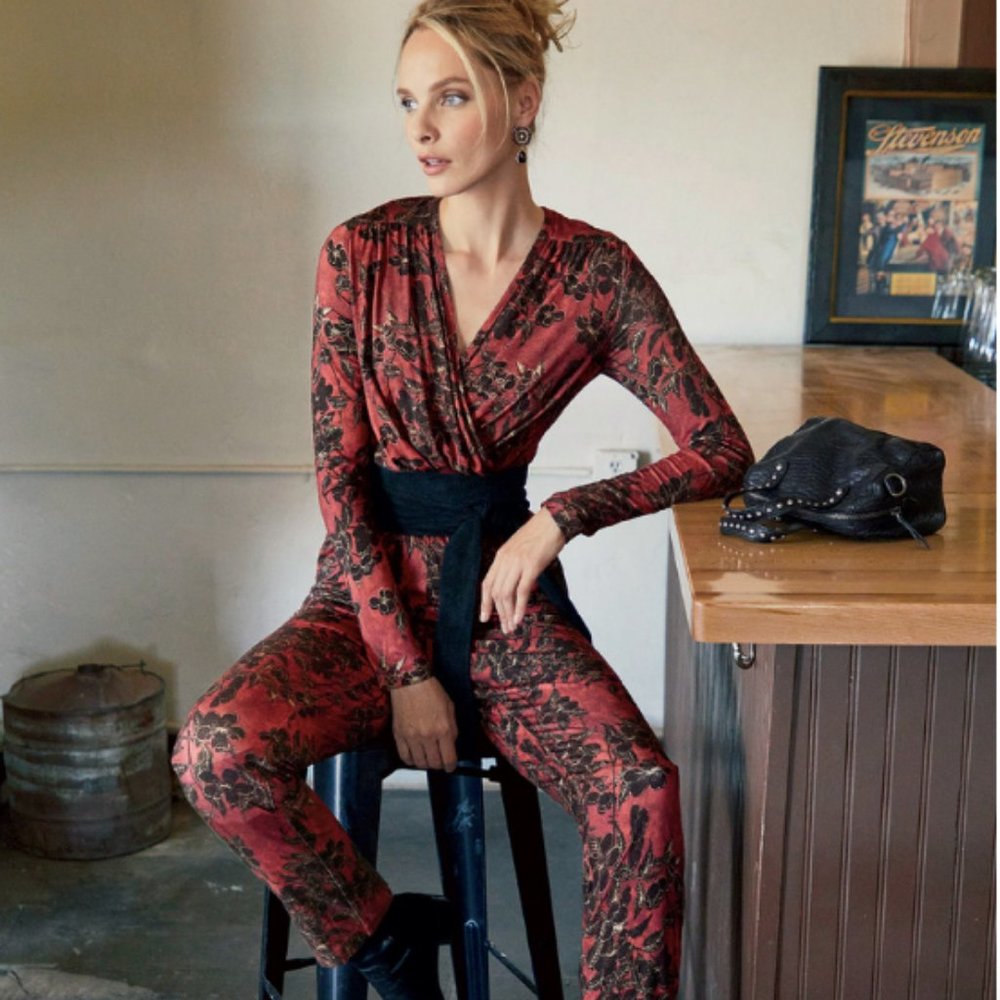 Peruvian Connection Red and Black Floral Jumpsuit